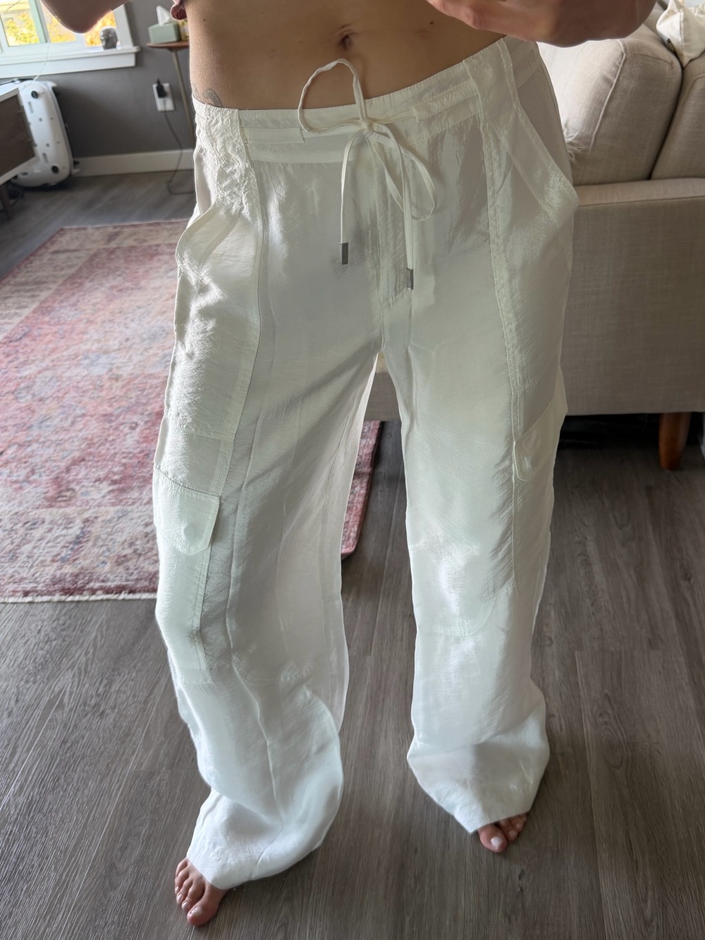 Jonathan Simkhai Women's Aurora Parachute Crinkled-Shell Utility Pants 6 White - Picture 5 of 6